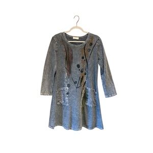 Jess & Jane gray dress cotton made in USA pockets size small artsy boho festival